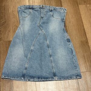 Zara Light Blue Denim Strapless Mini Dress